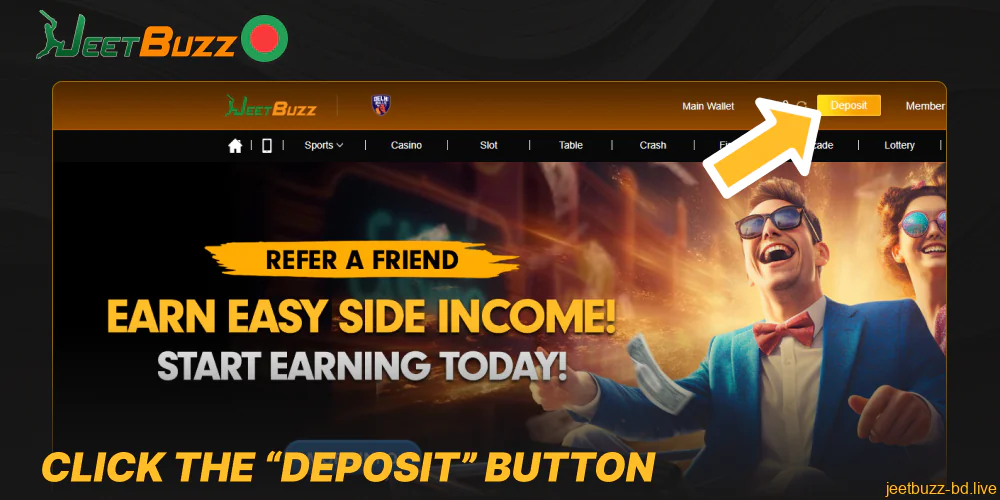 Click the “Deposit” button on Jeetbuzz