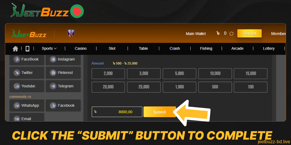 Click the “Submit” button to complete the payment on Jeetbuzz