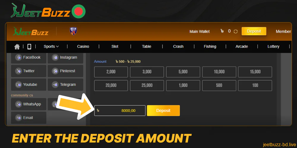 Enter the deposit amount on Jeetbuzz