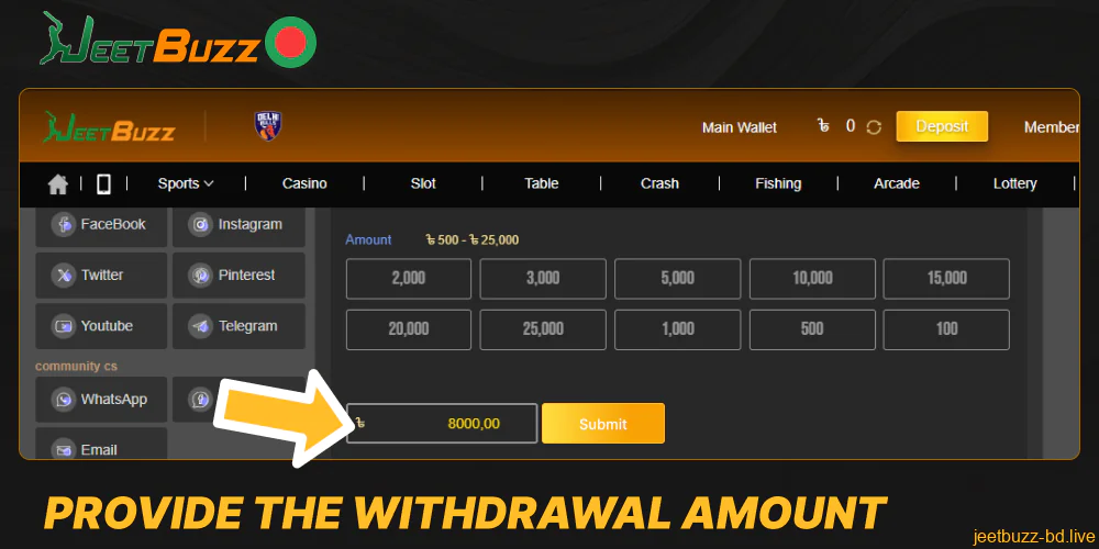 Provide the withdrawal amount on Jeetbuzz