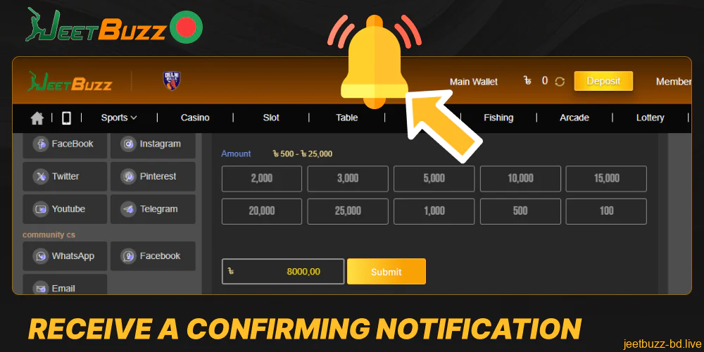 Receive a confirming notification on Jeetbuzz