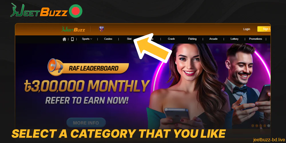 Select a category that you like on Jeetbuzz website