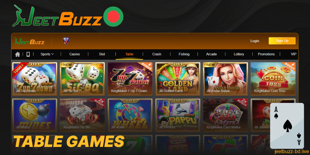 Table games available in Jeetbuzz online casino